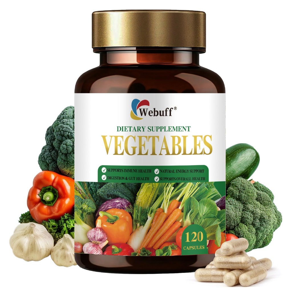 Fruits & Veggies Supplements Whole Fruit and Vegetable Capsules for Women Men and Kids 120 Fruits Capsules 120 Veggies Capsules with Aloe Vera, Apple, Banana, Blueberry, Cherry, Cranberry
