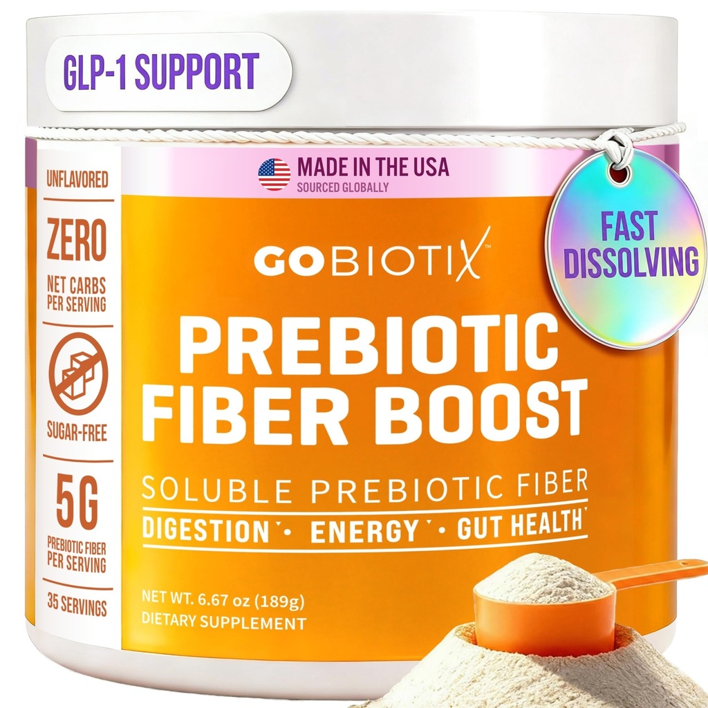 GOBIOTIX Fiber Supplement Powder with Prebiotics for Digestive Health and GLP-1 Support, Soluble Fiber for Gut Health & Debloat, Keto, Vegan, Gluten & Sugar Free, 35 Servings (1 Pack)