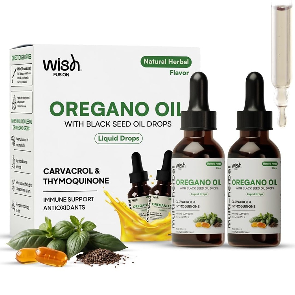 Oil of Oregano Drops with Black Seed Oil, Organic Oregano Oil Liquid Drops 2 Pack Oil of Oregano Liquid to Supports Immune, Digestive & Antioxidant, Boosted with Carvacrol & Thymoquinone