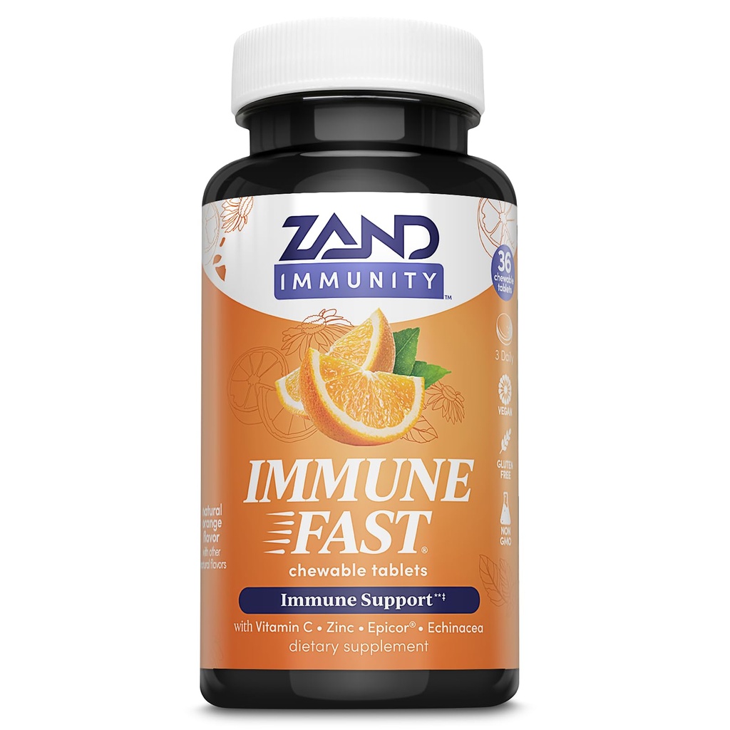 ZAND Immunity Immune Fast Zesty Orange Chewables - Immune Support Supplement w/Epicor Fermented Yeast, Vitamin C 1000mg, Zinc, Echinacea - Non-GMO, Vegan, Gluten Free, 60-Day Guarantee, 10 Servings