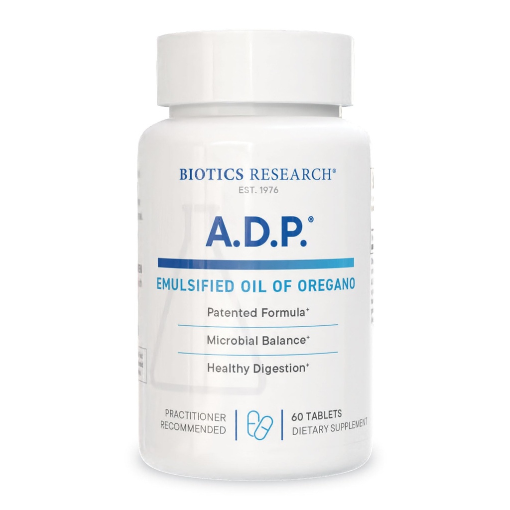 Biotics Research A.D.P. Emulsified Oil of Oregano Tablets für GI Health -Sustained Release for High Absorption Contains Carvacrol, Wild Oregano Oil 50mg/S - Patented Formula -Non GMO –60 Tablets