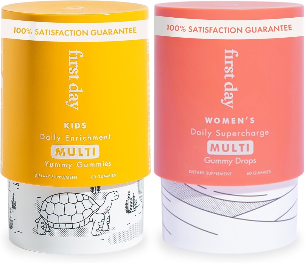 ELSŐ NAP Multivitamin Gummies Bundle for Women & Kids - Vitamins A, B, C, D & K + Folate, Magnézium, Cink, Biotin & More - Made w / Organic Fruits & Veggies, Only 2g Sugar - 2- Pk, 30 napos ellátás