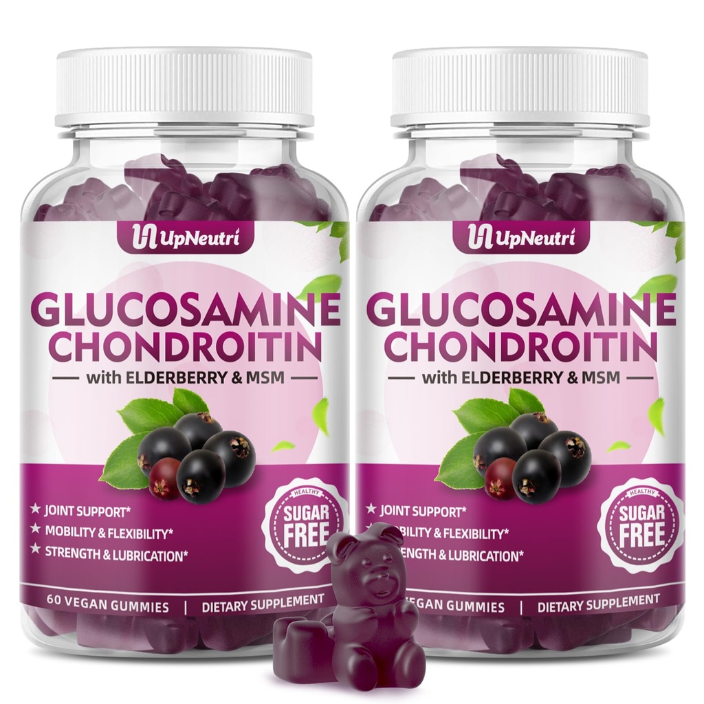 Gglucosamine Chondroitin Gumies Sugar Free, Extra Strength 1500mg Glucosamine with Chondroitin MSM & Turmeric, Joint Support Supplement for Women & Women Joint Health (120 Count of 2)