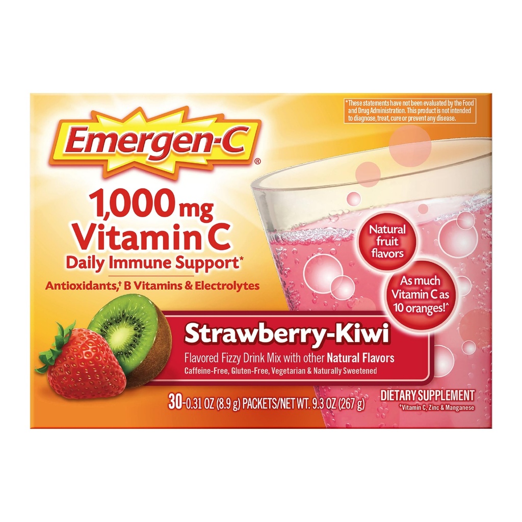 Emergen- C 1000mg C-vitamin Immun Support Strawberry Kiwi 30CT magában foglalja a cink, mangán, 7 B Vitaminok és elektrolitok vissza az iskolába Essentials