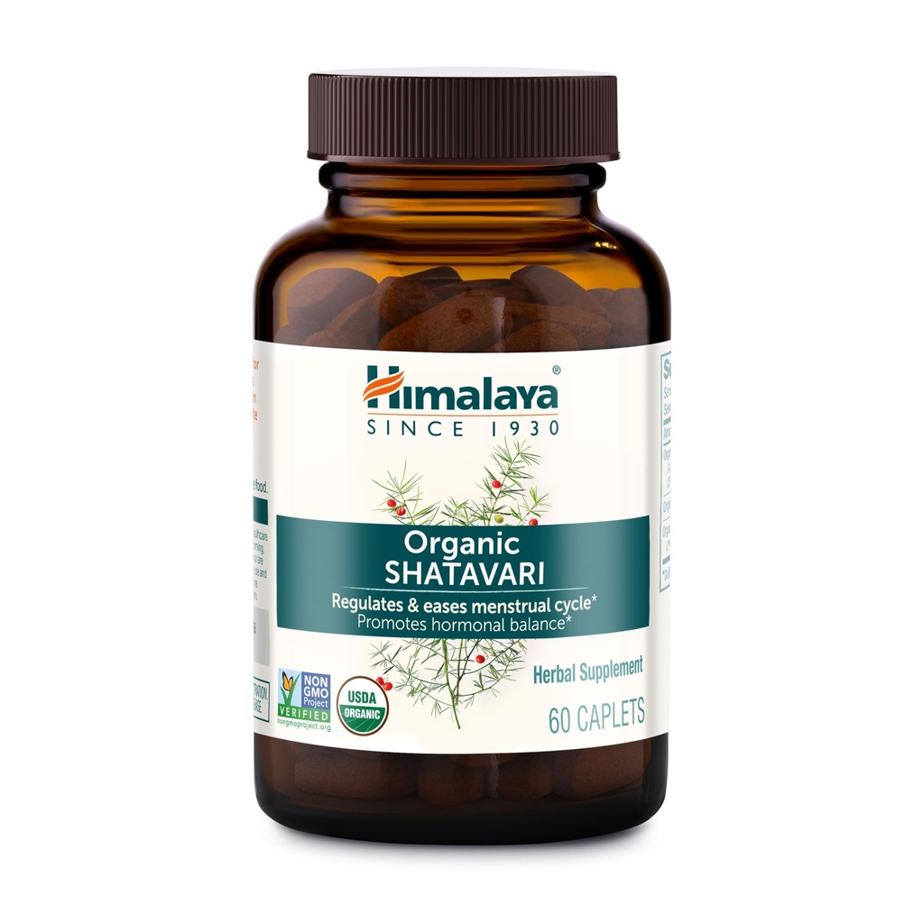 Himalaya Organic Shatavari - Promotes Hormon Balance for Women and Menstrual Cramp Relief - USDA Organic, Vegan, Gluten Free, 1300 mg, 60 Caplet