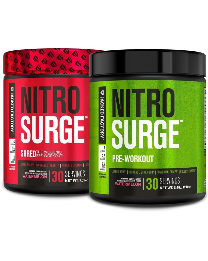 Jacked Factory Nitrosurge Shred Thermogenic PreWorkout in Watermelon & Watermelon Nitrosurge PreWorkout für Männer & Frauen