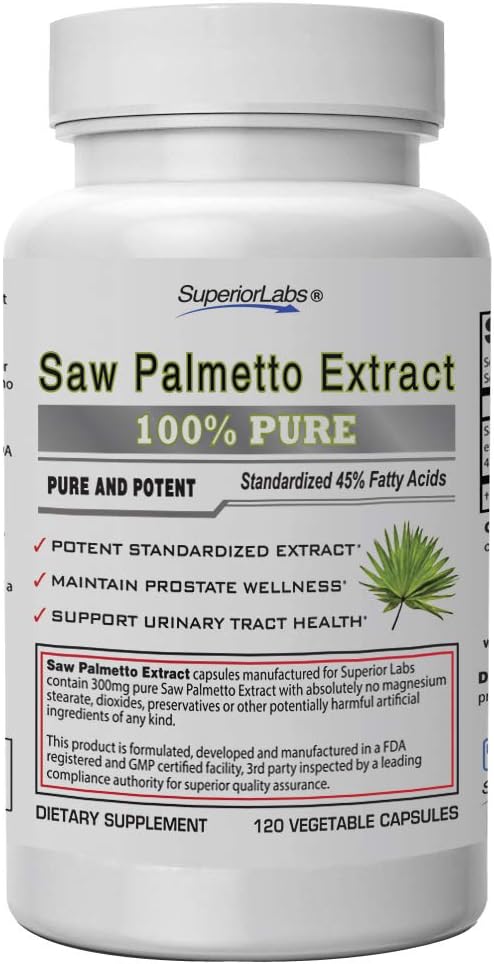 Superior Labs - Saw Palmetto Extract NonGMO, nem szintetikus - 300 mg adagolás, 120 növényi kapszula - Támogatja a vizeletürítés és a gyakoriság