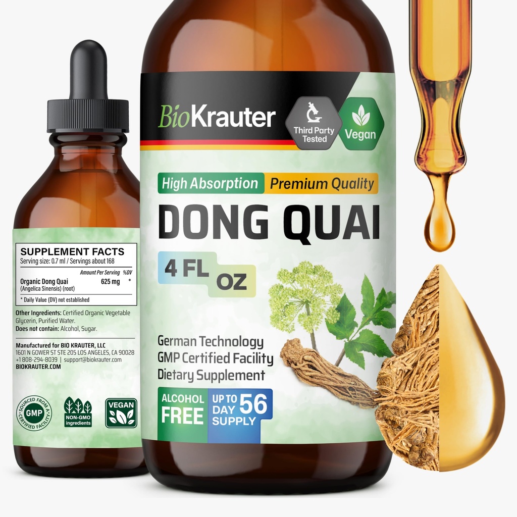 BIO KRAUTER® Menopause Supplements für Damen* - Dong Quai Drops 4 Fl.Oz 56 Tage Angebot - Vegan Angelica Root Tincture for Menopause Support - Alkohol &amp; Zucker kostenlos - Relaxation & Frauen Wellness