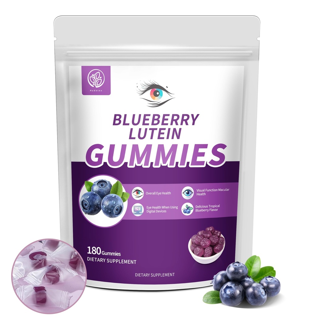 Blueberry Lutein Eye Vitamins Gummis mit 180 Zähler - 3 Monate Versorgung, Vegan Eye Health Supplement für Kinder und Erwachsene, Lutein Gummis für Vision Clarity und Blue Light Support