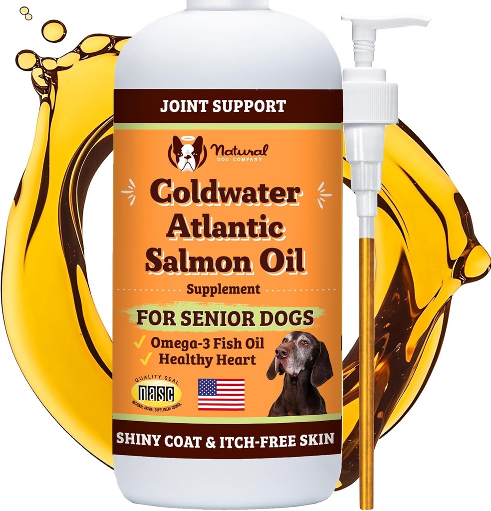 Natural Dog Company Coldwater Atlantic Lachsöl für Hunde (16oz) - Senior Dog Fish Oil Supplement mit Omega 3, einfach zu digest für Senior Dog Fish Oil, Liquid Dog Fish Oil Joint Support Supplement