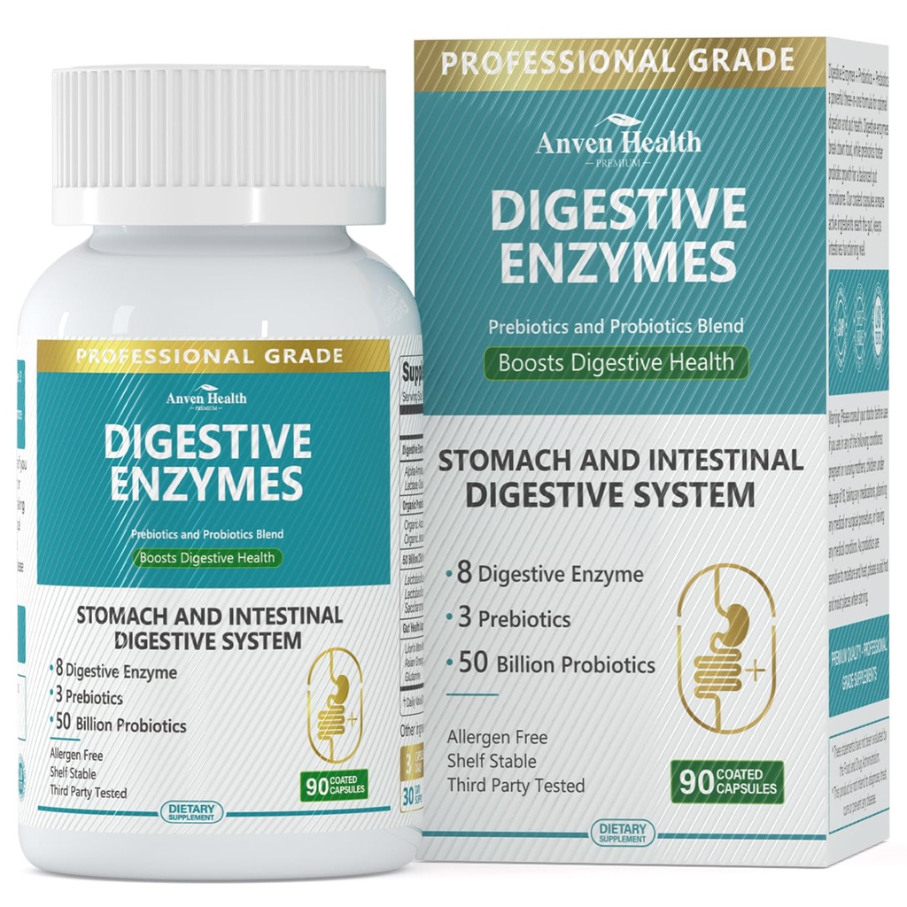 800mg Emésztési Enzimek férfiaknak és nőknek probiotikumokkal és organikus prebiotikumokkal, 8 Key Enzimes, Protease, Amylase & Lipase for Bloating, Gas Relief, Non-GMO Therapy 124; 90 kapszula