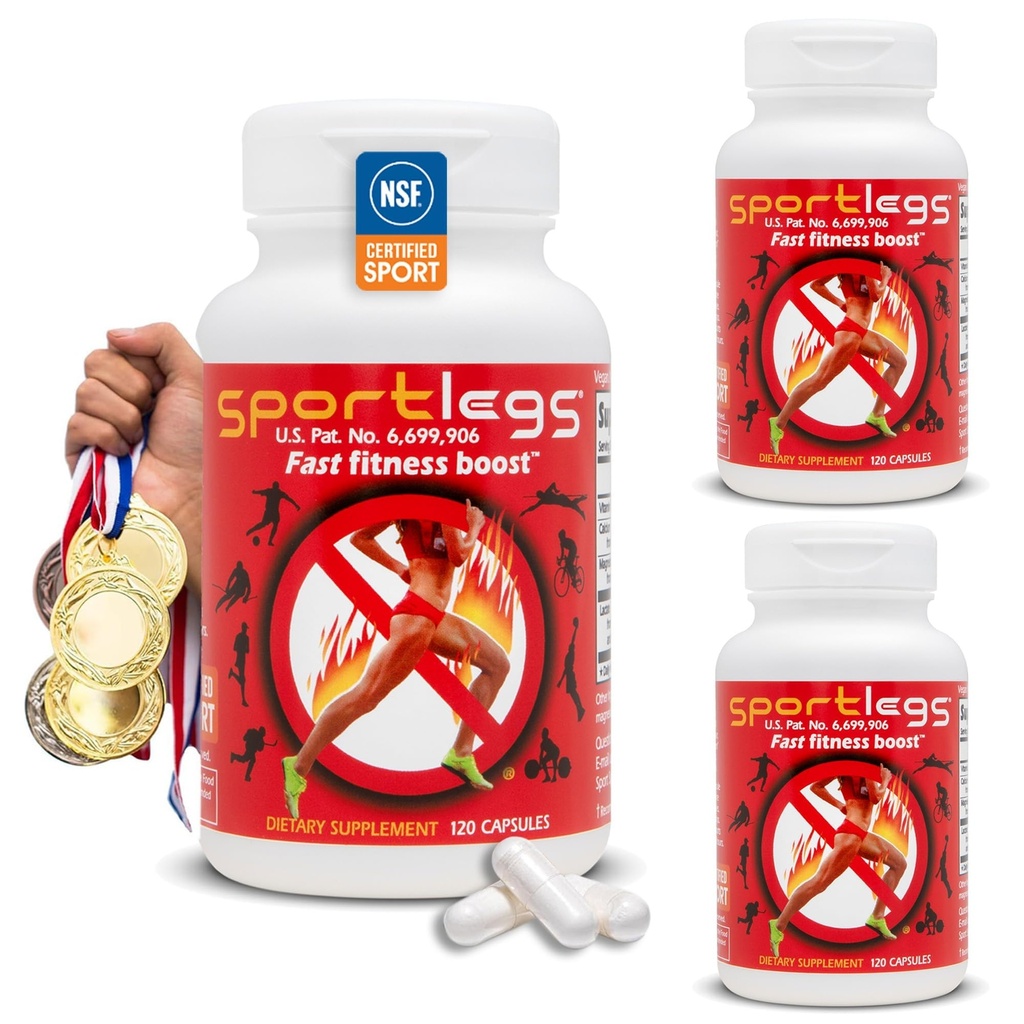 SPORTLEGS Fast Fitness Boost Pre Workout für Männer und Frauen, Milchsäure-Ergänzung, Sport-Endurance-Brennstoff, Endurance-Ergänzungen für Läufer - NSF zertifiziert für Sport, 120-Capsule-Flasche, 3er Pack