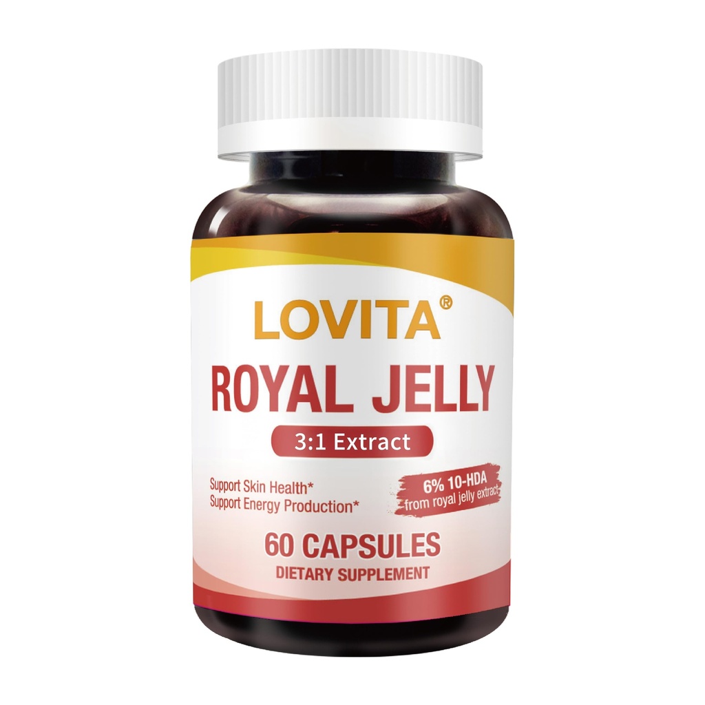 Lovita Royal Jelly 333 mg, 3: 1 Koncentrátum, 20mg 10- HDA, Natural Source Super Food, Skin Health & Energy Production, 60 kapszula