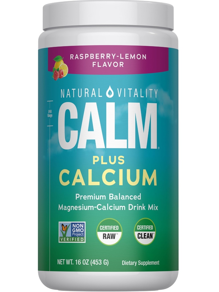 Natürliche Vitalität Calm, Magnesium & Calcium-Ergänzung, Getränke-Mix-Pulver unterstützt eine gesunde Reaktion auf Stress, Glutenfrei, Vegan, & Non-GMO, Himbeere Zitronen, 16 Unzen