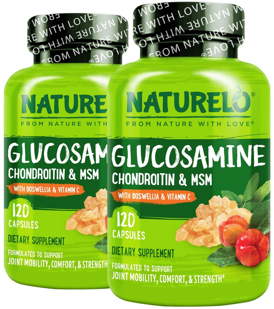 NATURELO Glucosamine Chondroitin MSM Boswelliával és C-vitaminnal - A közös kényelem, mobilitás és erő kiegészítése - 120 kapszula (2-es csomag)