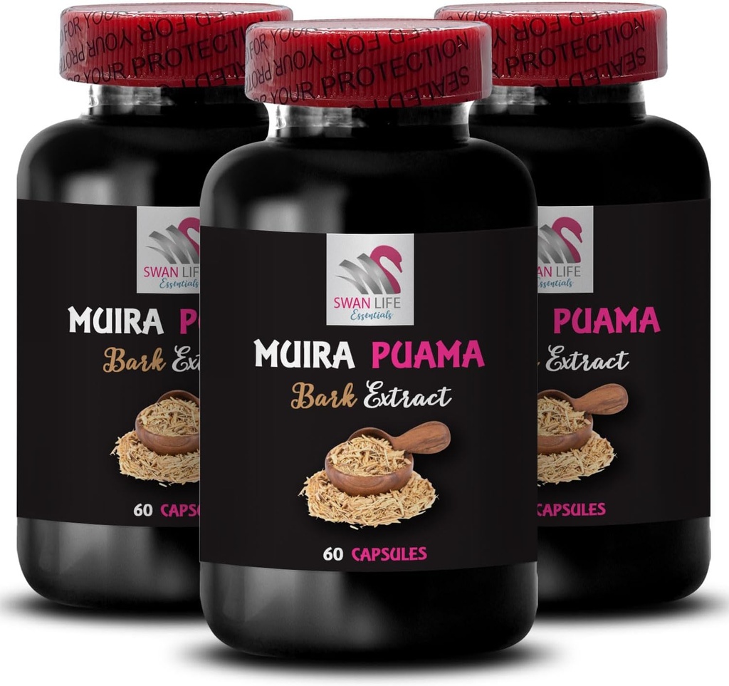 Vital Boost - Muira PUAMA BARK Extrakt - Tägliche Wiederaufladung, Kräuteraktivierung, Kraftfluss, Energieerzeugung Pflanzenleistung, Abenteuer-Unterstützung, natürliche Energiequelle, Botanische Mischung 3 Flaschen 180 Kapseln