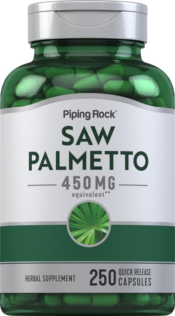 Piping Rock Saw Palmetto für Männer und Frauen | 450 mg | 250 Kapseln | Kräuterextrakt Ergänzung | Serenoa Repens | Non-GMO, Glutenfrei