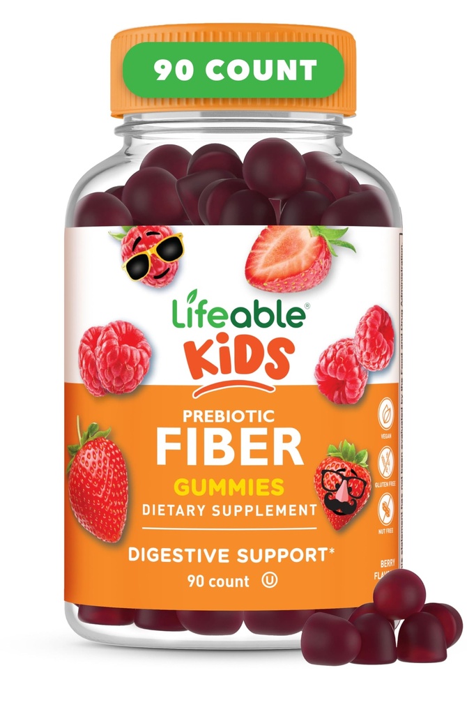 Lifeable Prebiotic Fiber Gummies für Kinder | Kids Fiber Gummies 5g | Great Tasting Fiber Supplements for Kids | Prebiotic Gummies for Digestive Health | Fiber Gummy for Kids, Kinder | 90 Gummies