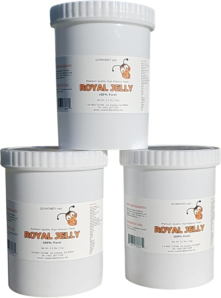 Royal Jelly Organic - Szűretlen nyers Royal Jelly Energy Supplement for Women and Women - Immune Support Supplement with Retinol, B vitamin, Biotin, Niacin, - 3x2.2 Lbs, Plastic Jar