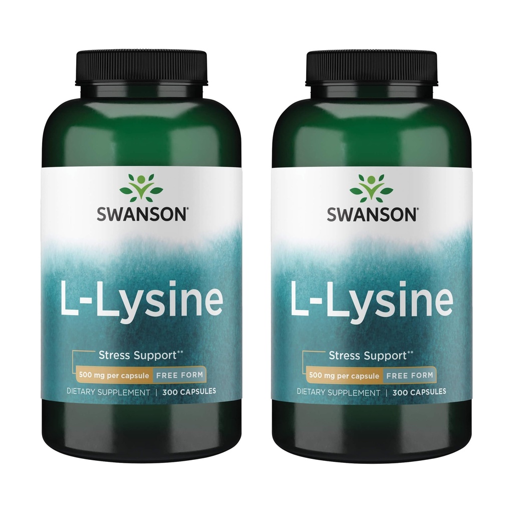 Swanson Free Form L-Lysine - Natürliche Ergänzung Förderung Stress-Unterstützung & Nervous System Gesundheit - Kann fördern Calm Mood & Entspannung - (300 Kapseln, 500mg Jeder) 2 Pack