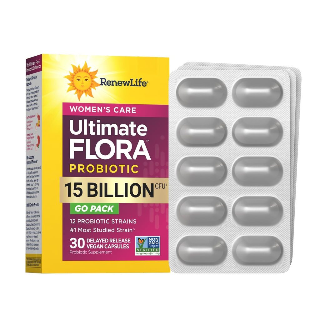 Renew Life Ultimate Flora Women's Care Probiotic 15 Billion CFU | 30 Delayed Release Vegan Capsules | Supports Vaginal pH, Urinary, Digestive & Immune Health | Dairy, Soy and Gluten Free