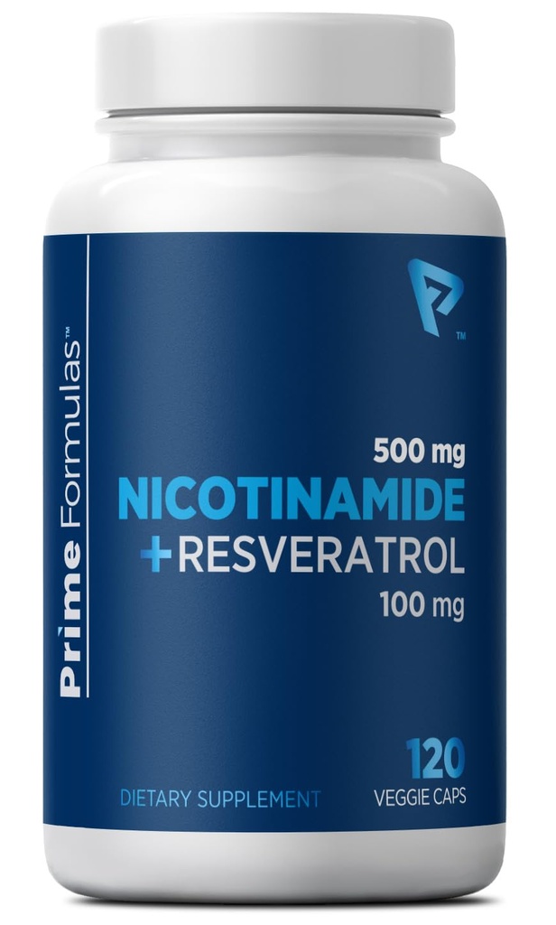 Nicotinamide 500mg with Resveratrol 100mg | Non-Flush NAD+ Precursor for Healthy Aging, Cellular Energy & Skin Health | Vegan & Non-GMO | 120 Veggie Capsules | 4-Month Supply