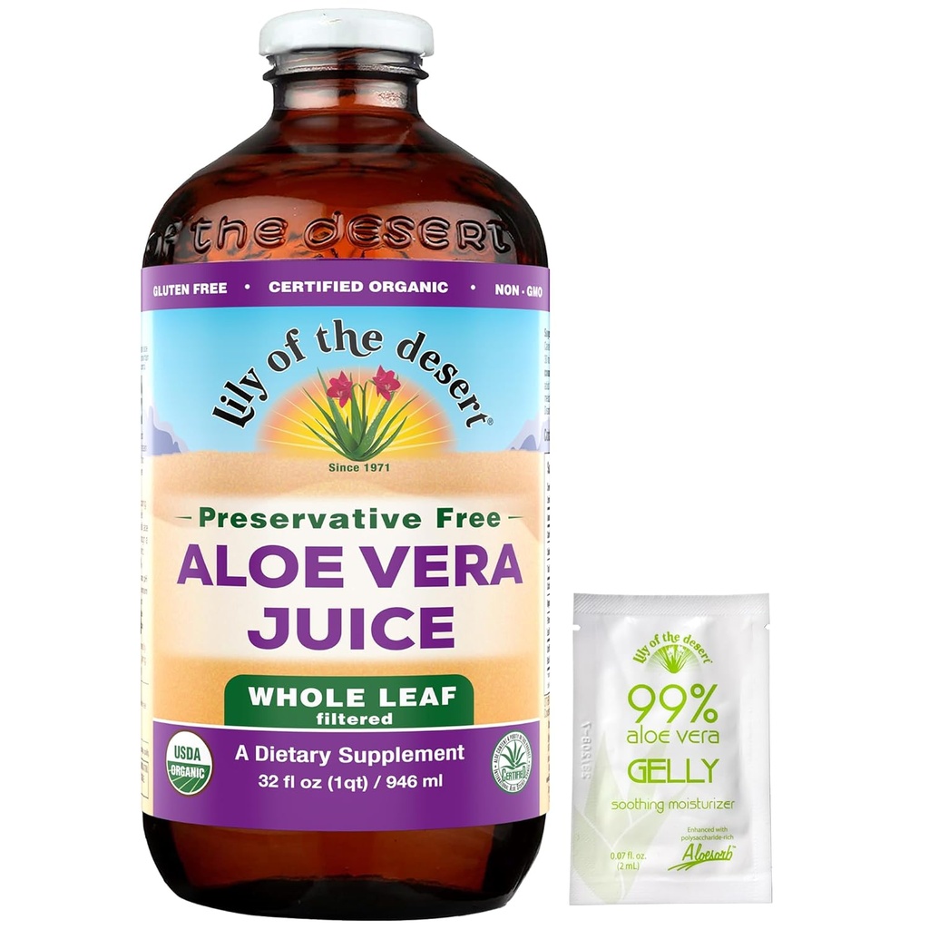 Lily Of The Desert Aloe Vera Juice, Konservierungsmittelfrei - Leaf Aloe Vera Getränk mit natürlichen Vitaminen, Verdauungsenzyme für Gut Gesundheit, Stomach Relief, Wellness, Glowing Skin, Gelly Sachet enthalten