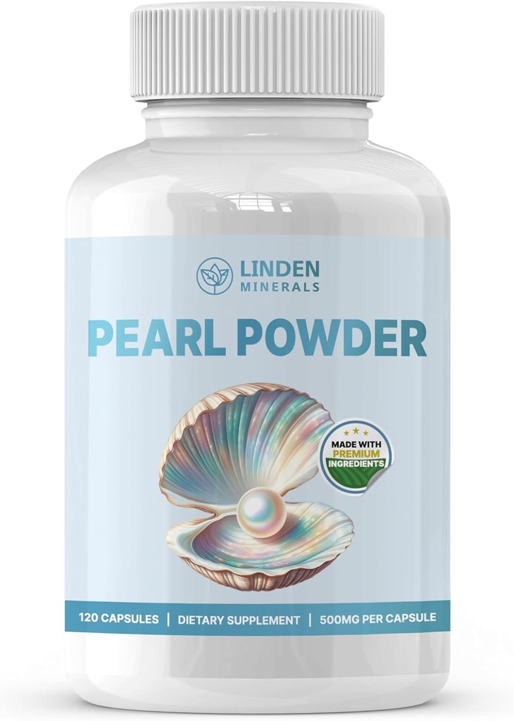 Pearl Powder Supplement 500mg, 120 Kapseln - Natürliche Quelle von Calcium & Aminosäuren, Anti-Aging Antioxidantien für Hautpflege, Non-GMO