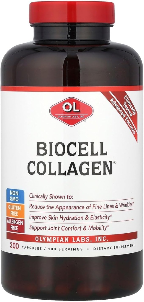 Olympian Labs Biocell Collagen II 1500mg Supplement Capsules Non-GMO, Gluten-Free, Allergan-Free - Unterstützt Haut und Gelenke Gesundheit und Knorpel produzierende Zellen - Bulk 300 Kapseln (100 Tage Versorgung)