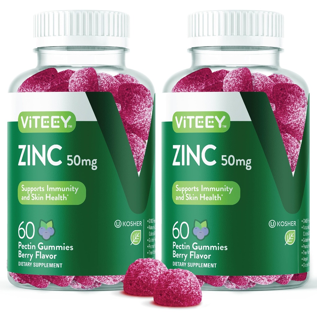 VITEEY Zinc Gummies for Men and Women - Zinc Supplements 50mg - Immune Boost & Skin Health - Vegan, Gluten Free - 120 Count