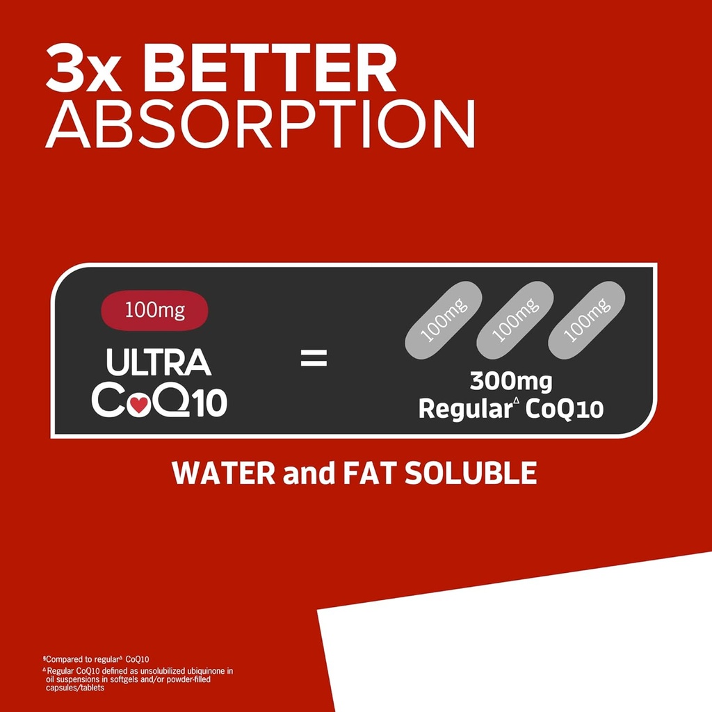 Qunol CoQ10 100mg Softgels Ultra 3X Bessere Absorption Coenzym Q10 Ergänzungen - Antioxidante Ergänzung für Gefäß- und Herz-Gesundheit & Energieproduktion - 2 Monate Versorgung - 60 Zähler (Pack von 2)