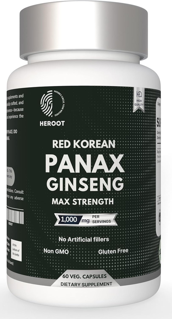Panax Ginseng Kapszula 500 MG Per Serving Energy, Memory & Brain Health Support, Non-GMO (60 Kapszula csomag)