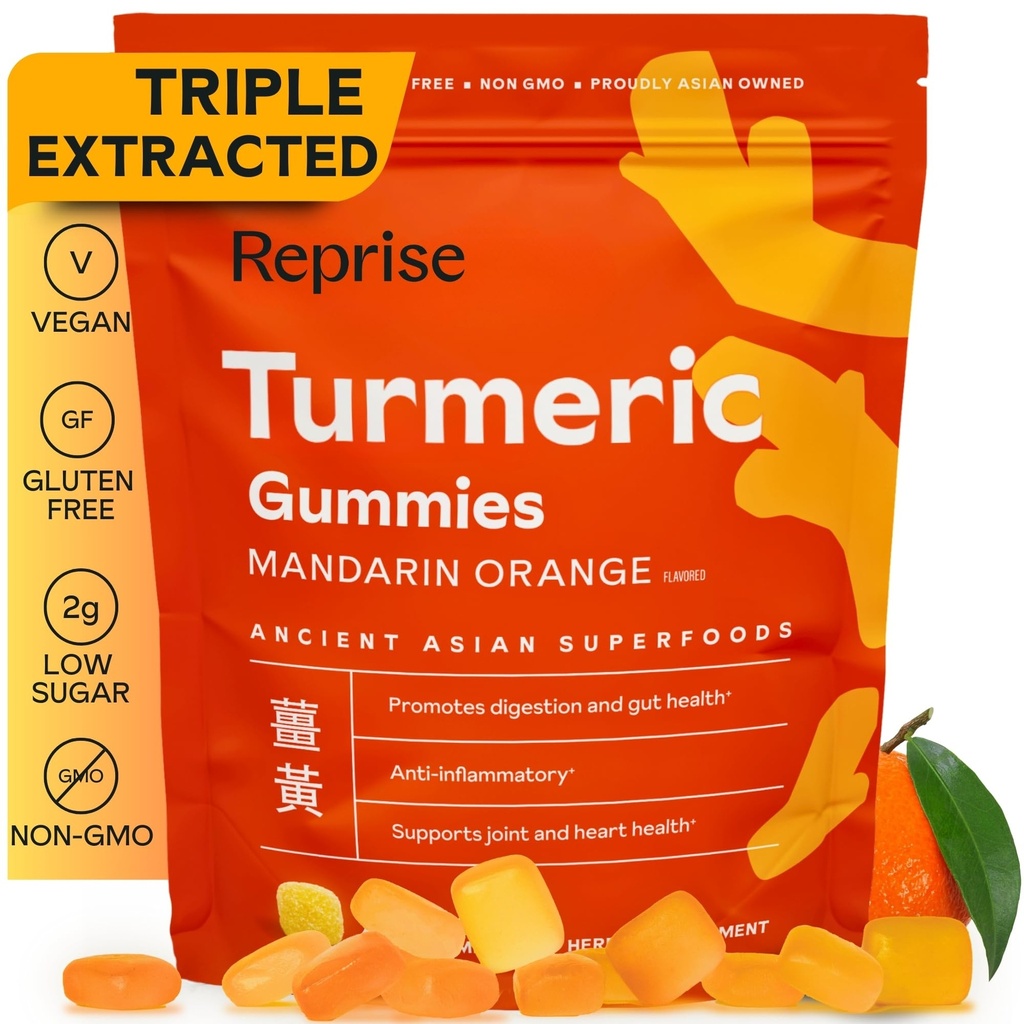 Kurkumagummis für Damen | Kurkuma Ergänzungsgummis für Entzündungen | Kurkumagummis für Erwachsene | Natürliche Curcumin, Low-Sugar, Vegan, Mandarin Orange Flavor, 45 Graf