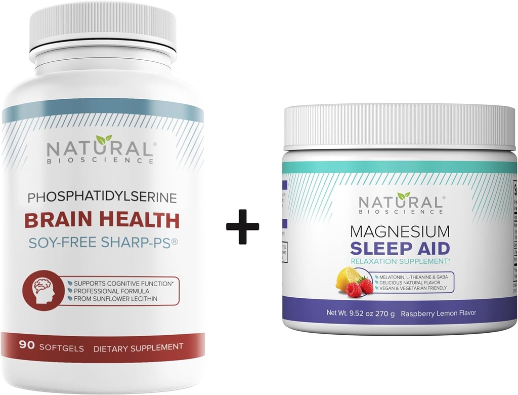 Natural BioScience Soy- Free Fhostatidylserine 100mg & Magnézium Sleep Powder Supplement Bundle - Ultimate Brain Health & Relaxation Support