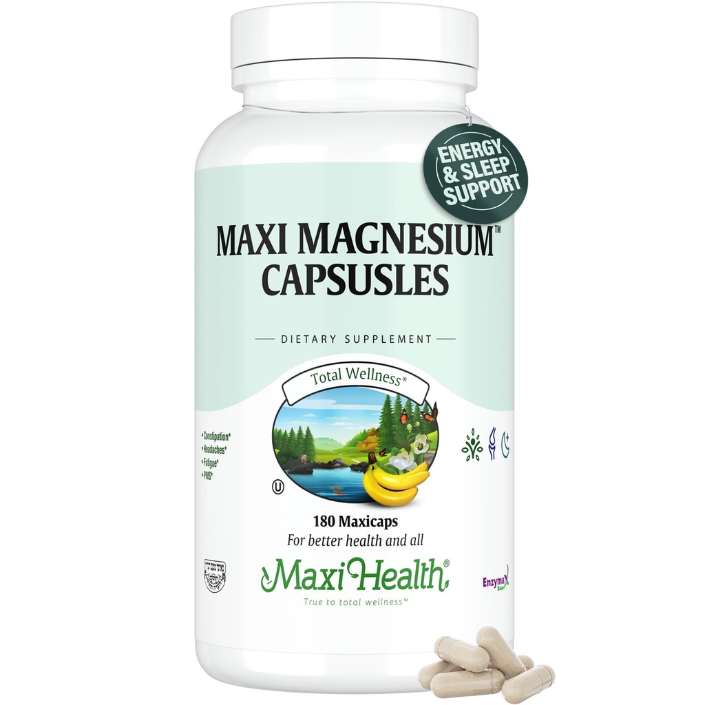 Magnesiumkapseln - Energieerzeugung - Muskel- und Nervengesundheit - Knochenunterstützung - Magnesiumergänzung aus Magnesiumoxid, Magnesiumglyccinat-Chelat und Magnesium-Zitrat - 180 Graf von Maxi Health