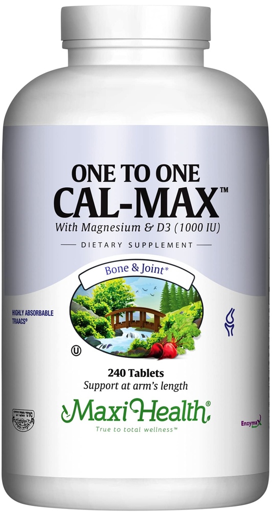 Maxi Health 500 mg Kalziumergänzung mit Vitamin D3 (1000 IU) und Magnesium (500 mg) - Knochen, Zähne und Gelenkunterstützung für Männer und Frauen - 240 Tabletten
