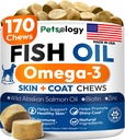 Omega 3 Fischöl für Hunde - 170 Chews - Omega 3 für Hunde Itchy Skin & Allergy Relief - Skin & Coat Supplement - EPA & DHA Fettsäuren - Hund Anti Shedding & Hot Spot Behandlung - Lachsöl