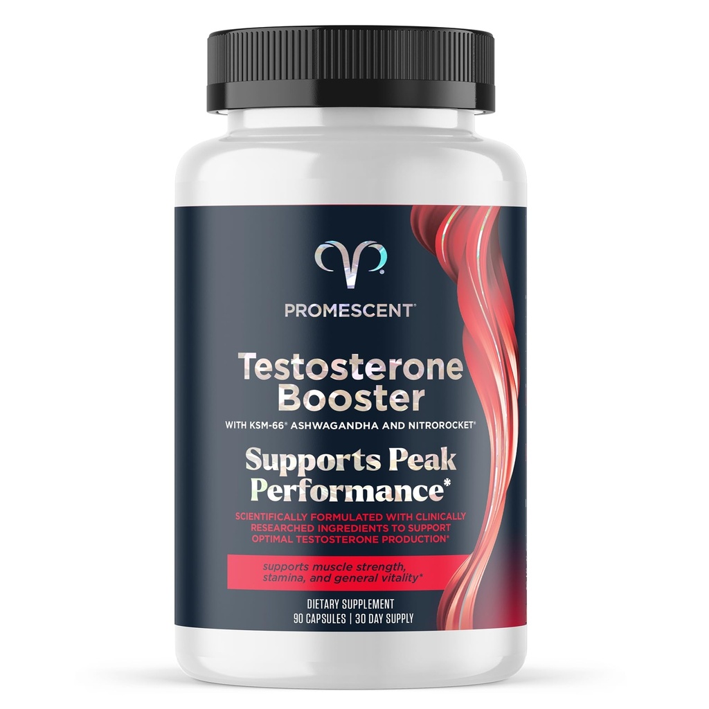 Promescent Testosteron Booster für Männer Ergänzung w/Tongkat Ali (LongJack), KSM-66 Ashwagandha, Ziegenkraut, Fenugreek & Tribulus Terrestris, unterstützt natürliche Energie, Stamina & Stärke, 90 Kapseln