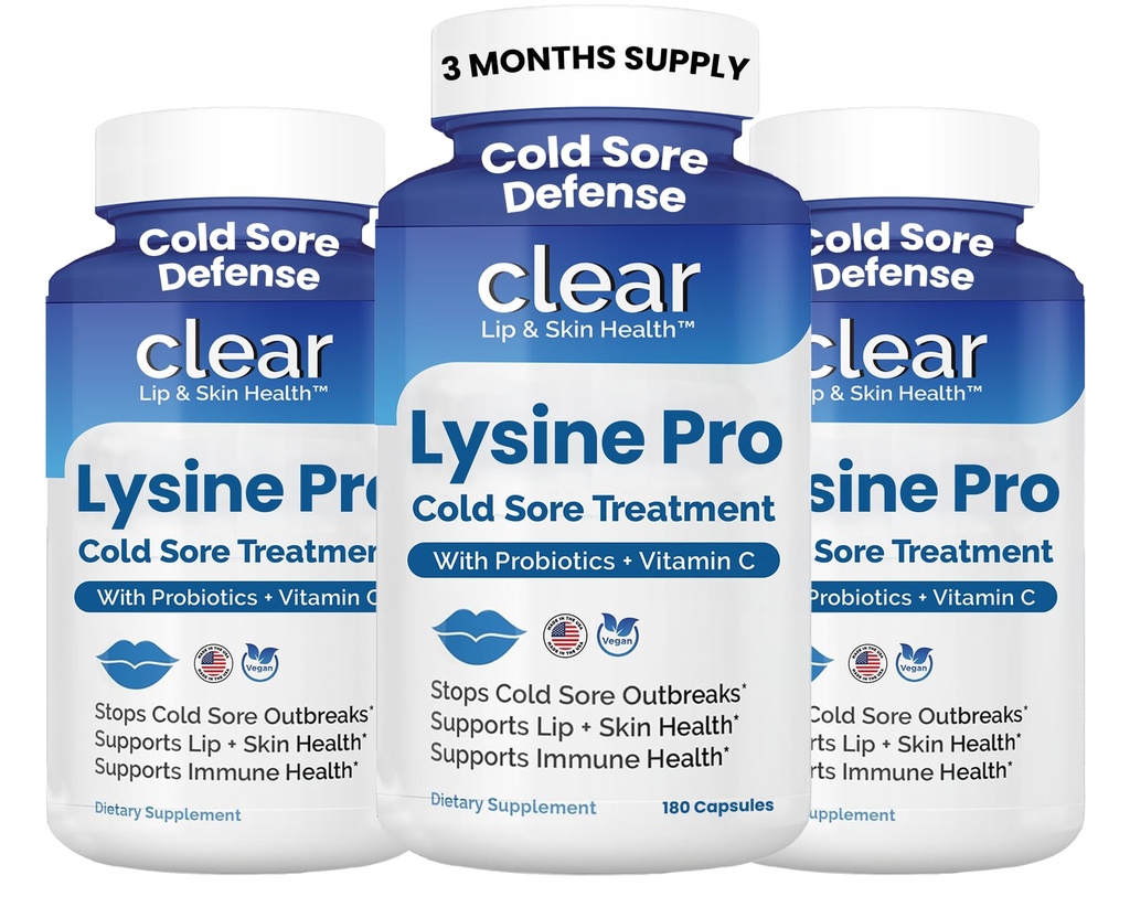 Lysine Cold Sore Treatment for Lips with Pre-Probiotics & VIT C | 3 Month Supply | Supercharged Lysine Capsules with Rhamnosus & Acidophilus for Cold Sores Relief, Skin + Gut Health & Immune Support