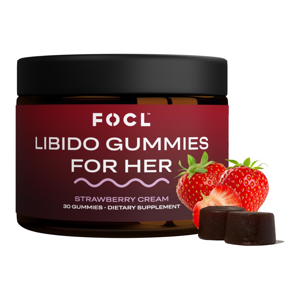 FOCL Female Libido Booster für Damen - Boost Desire, Arousal, Energie, hilft Hormon Balance zu fördern - Horny Ziegenkraut, Fenugreek & Grüner Tee (30 Gummis Erdbeerencreme)