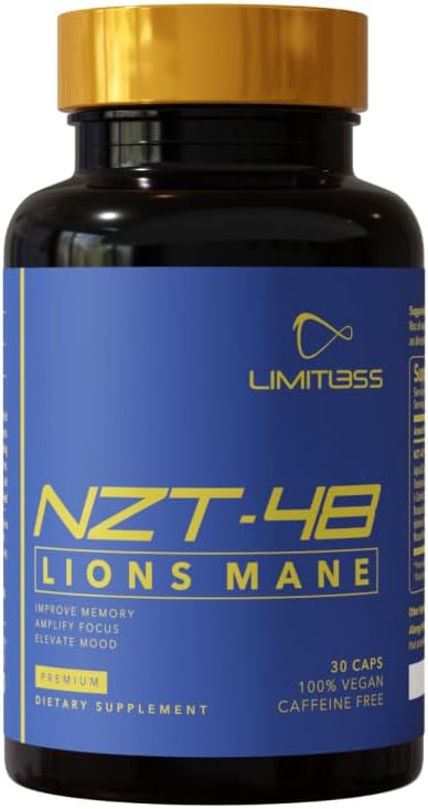 NZT-48 Premium Brain Booster - Lions Mane Supplement Kapseln - Nootropic Brain Ergänzungen für Gedächtnis und Fokus - Gehirn Pillen - Natürliche Energie - Koffeinfrei, Phosphatidylserin, 30 Servierungen