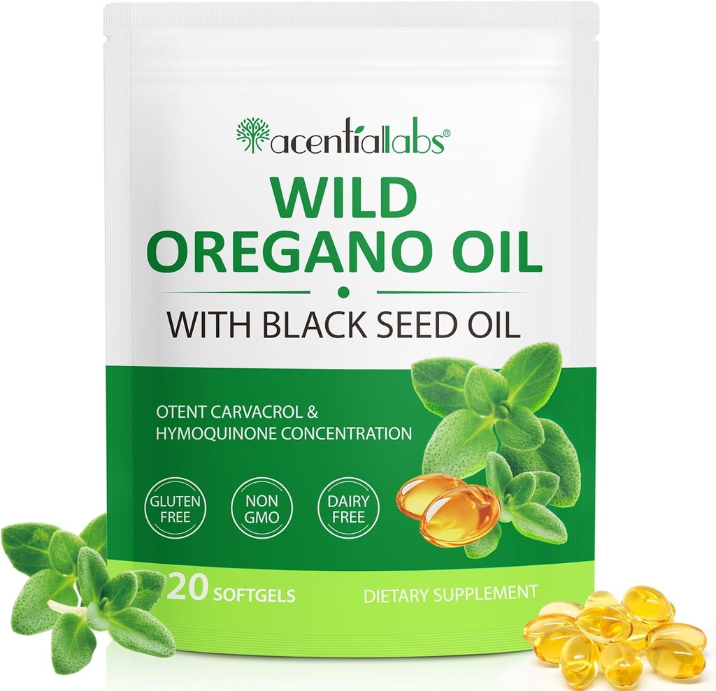 Öl von Oregano Softgels, 120 Graf Oregano Öl Ergänzung Kapseln, Oregano Öl Kapseln, 165mg Carvacrol, 2 in 1 6000mg Öl von Oregano mit schwarzem Samen Öl 200mg