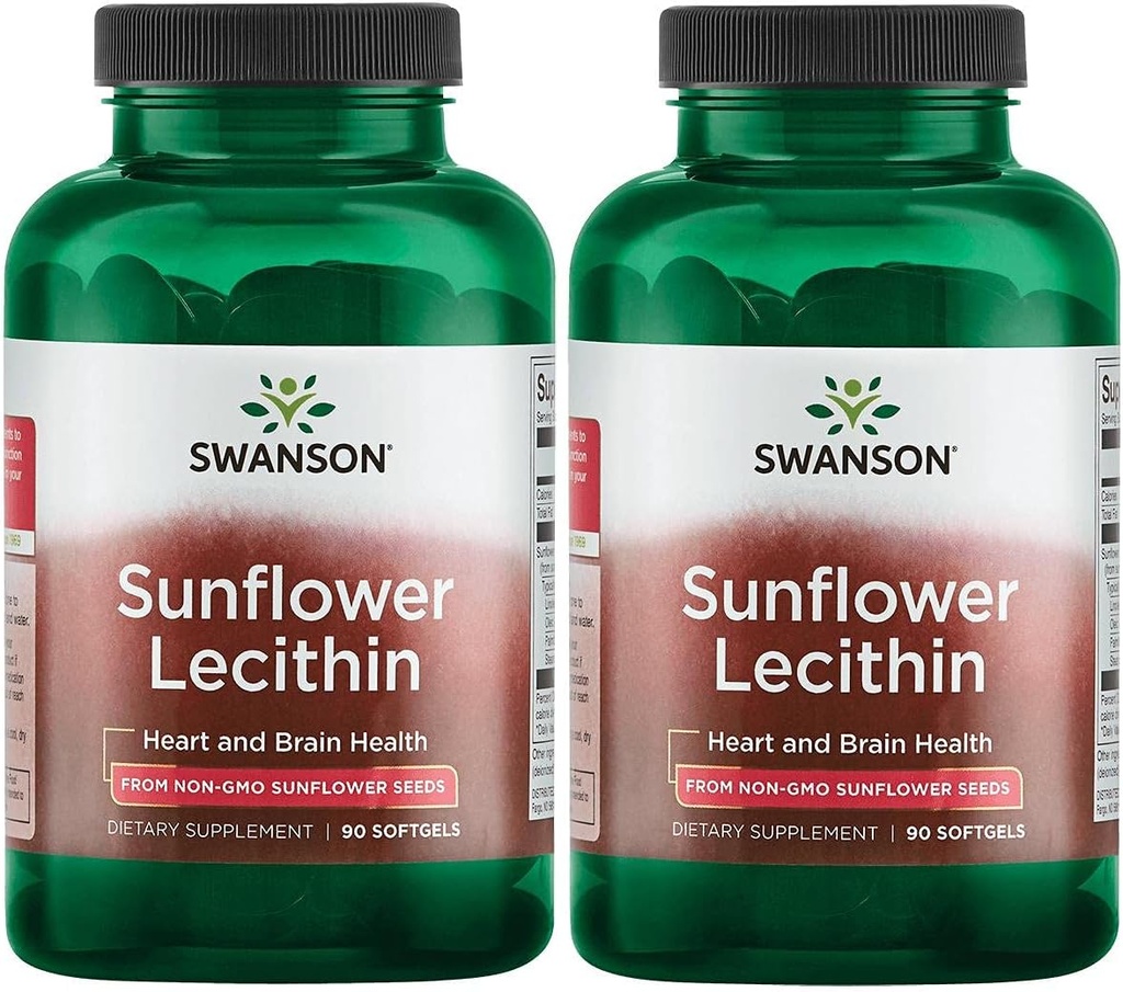 Swanson Sunflower Lecithin - Kräuter-Ergänzung Förderung gesunder Gehirnfunktion - Natürliche Formel Unterstützung Herzgesundheit & Gesunde Lipid Balance - (90 Softgels, 1200mg Jeder) 2 Pack