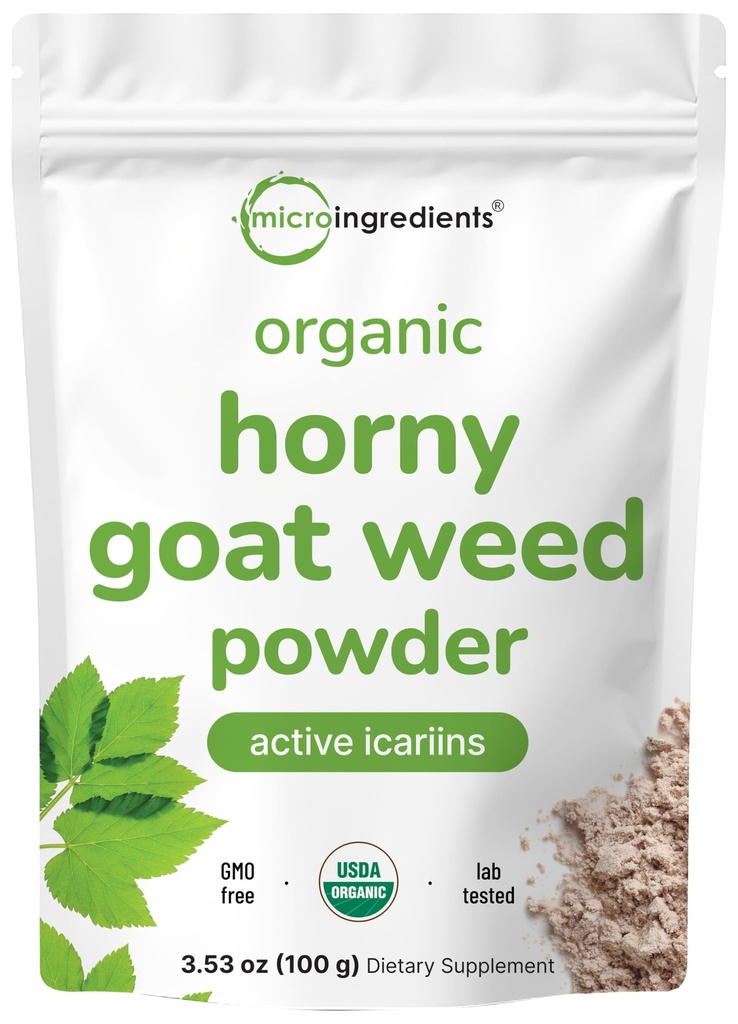 Maximális hatáserősség Szerves, tiszta, kanos kecskehús aktív ikariinekkel férfiak és nők számára, 100 Nagyi, Organic Epimedium Powder for Energy and Immune System Booster, Filler Free és Vegan Friendly