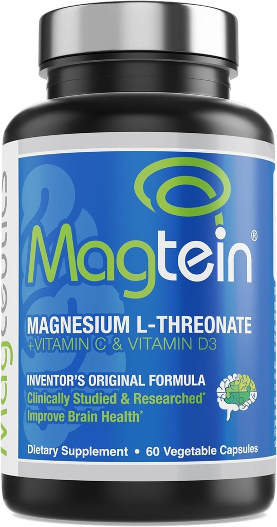 Magtein - Magnesium L-Threonate Supplement, Gedächtnis, Fokus, Schlaf &amp; Gehirn Gesundheit Formel für Männer & Frauen, kognitive Unterstützung für Erwachsene, Klinisch getestet - 60 Veg Kapseln