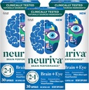 NEURIVA Gehirn + Augenergänzung für Gedächtnis, Fokus & Konzentration mit klinisch getestetem Lutein und Zeaxanthin, Vitamine A C & E + Zink für Augengesundheit & Filter Blaues Licht 30 Zähler Kapseln (3 Pack)