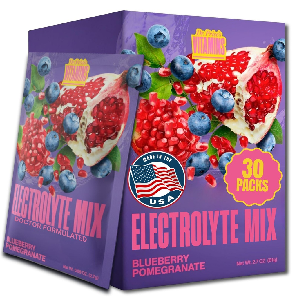 Dr. Price's Vitamine Elektrolyt-Misch-Ergänzung Pulver, 72 Trace Minerals, Kalium, Natrium, Elektrolyt-Ersatz Keto Getränk | Blueberry-Pomegranate 30 Packungen | Kein Zucker, Keto, Vegan, Non-GMO