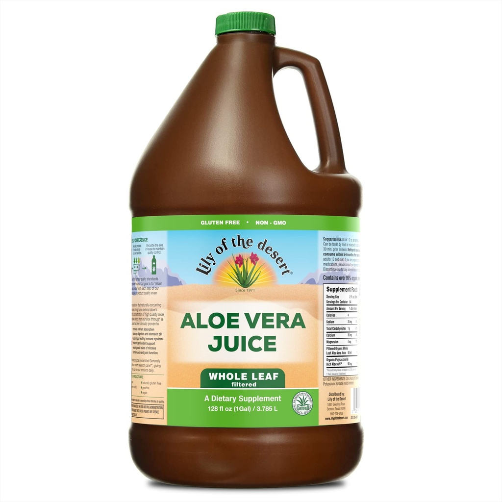 Lily of the Desert Vera Juice - Whole Leaf Filtered Aloe Vera Drink, Non-GMO Aloe Juice mit natürlichen Vitaminen, Verdauungsenzyme für Gut Health, Stomach Relief, Wellness, Glowing Skin, 128 Fl Oz
