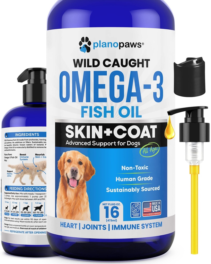 Omega 3 Fischöl für Hunde - Besser als Lachsöl für Hunde - Hunde Fisch Öl Supplement - Reduce Shedding & Itching - Unterstützt Gelenke, Gehirn, Herz-Gesundheit- Hund Haut und Mantel Ergänzung - Fischöl Flüssigkeit