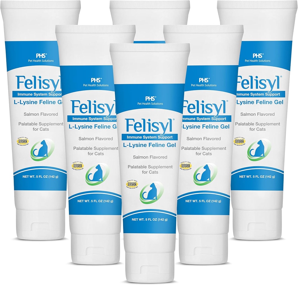 L-Lysine Gel für Katzen (5oz) – unterstützt Immun-, Atem- und Augengesundheit. Eases Sneezing, Runny Nose und Watery Eyes. Tasty Salmon Flavor - Made in The USA (6 Pack)